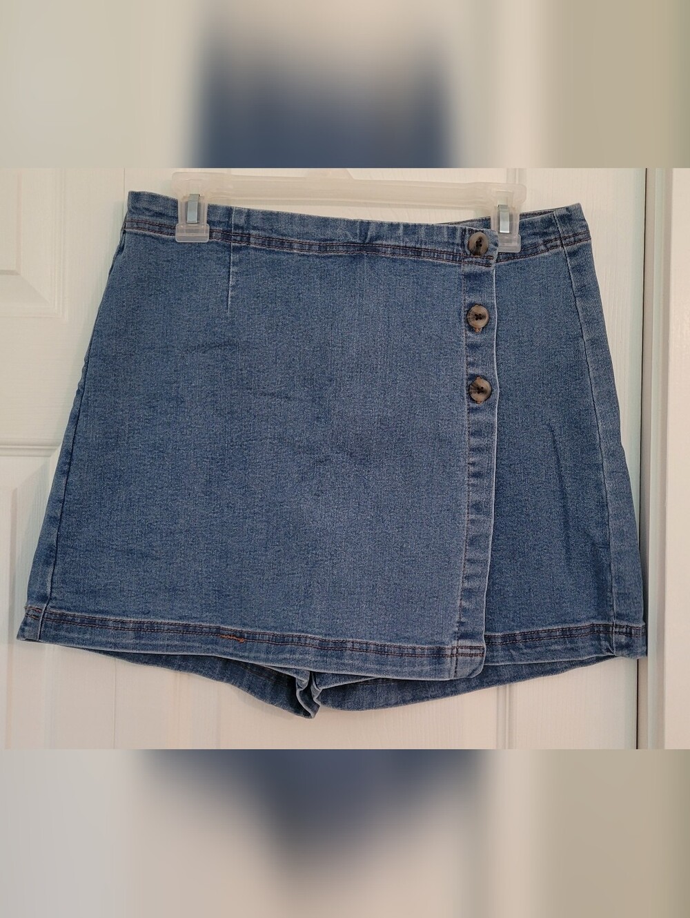 Denim Skort with Side Button Detail - Blue